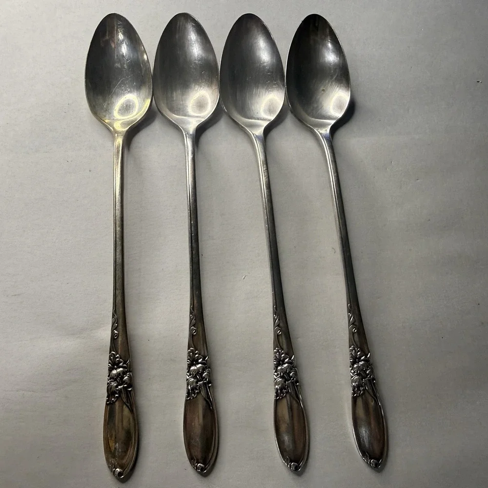 Oneida White Orchid Community Silverplate Flatware Set of 4 Iced Tea Spoons Long
